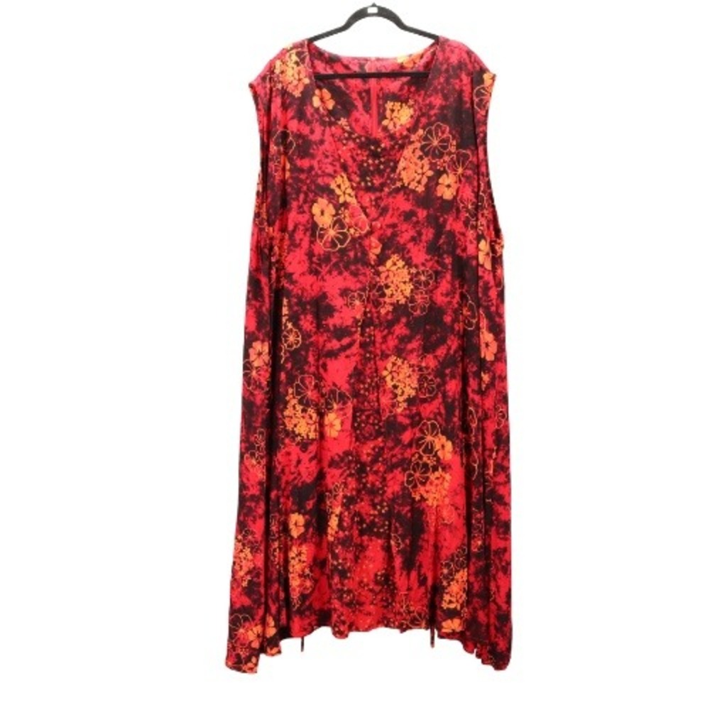 Red Floral Maxi Hawaiian Y2K Vintage Vacation Flare Summer Plus Dress 5XL/6XL